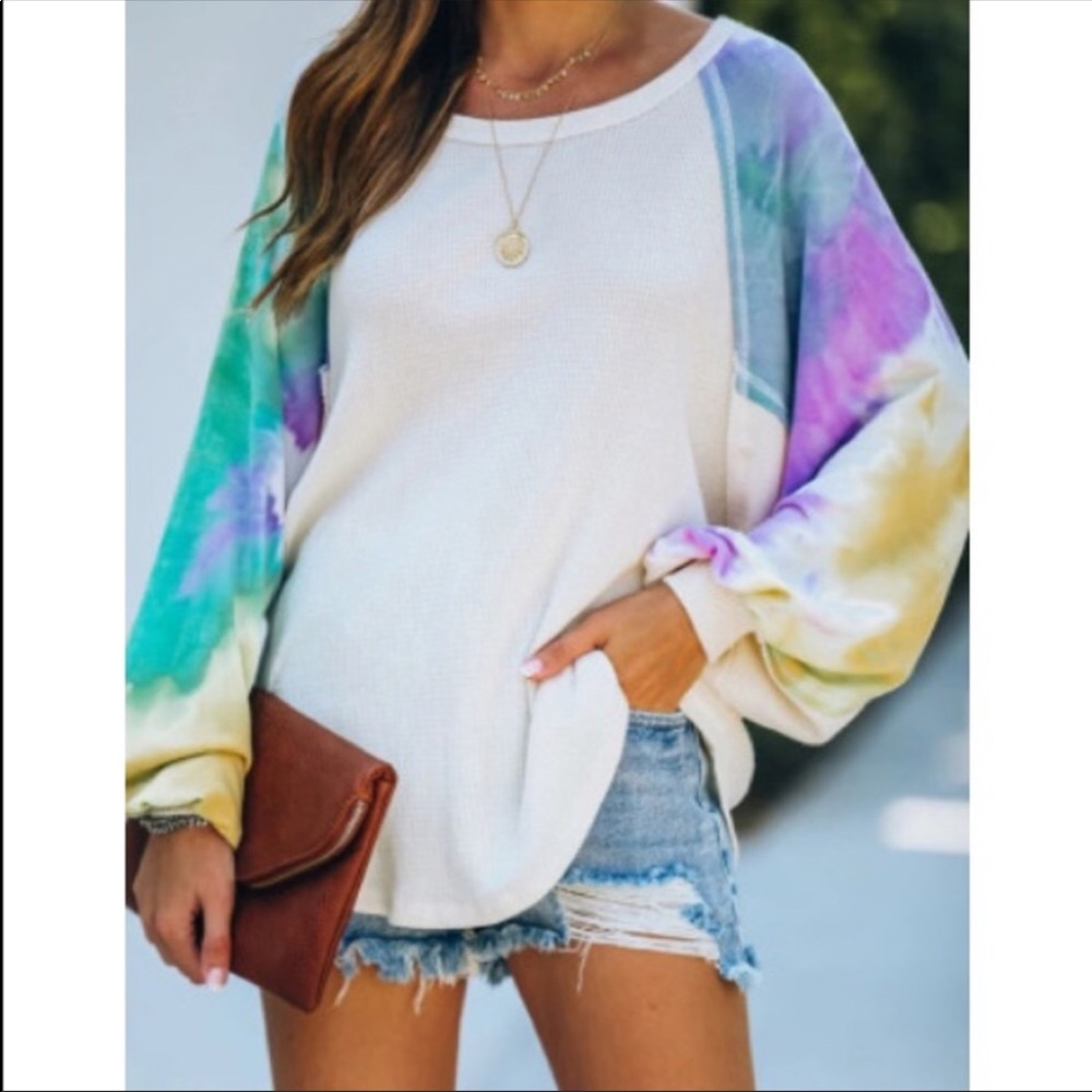 Thermal boho tie-dye, white purple blue, green